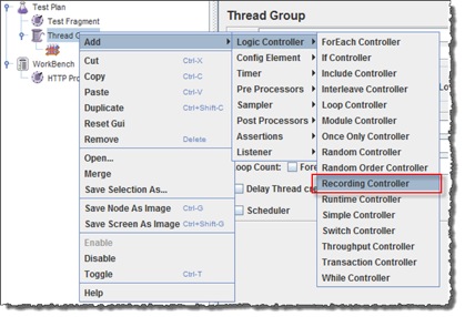 JMeter add recording controller